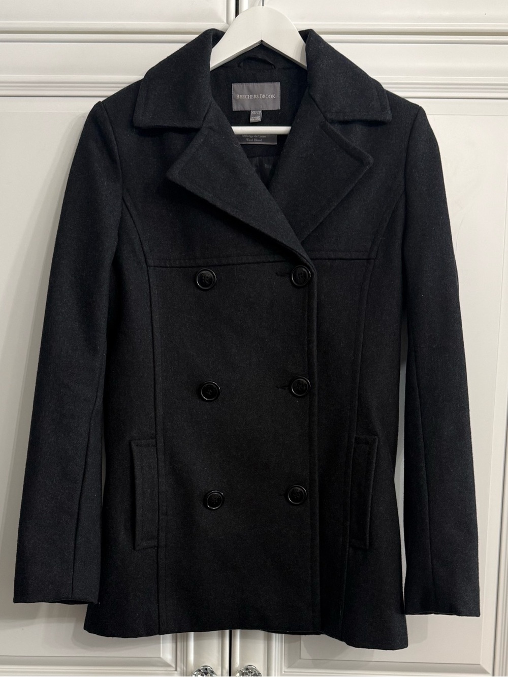 Beechers Brook Black Wool Blend Double Breasted Pea Coat Size XS Jacket Winter